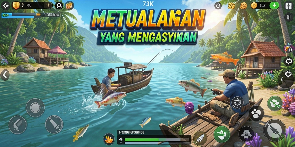 Tangkapan besar di tengah lautan dalam game Fishing.