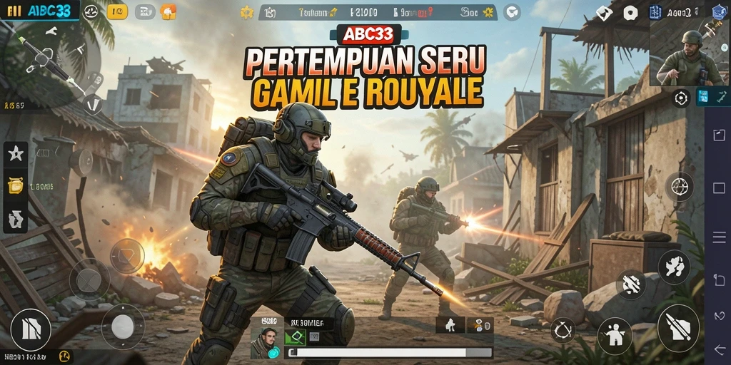 Screenshot utama ABC33 menampilkan aksi gameplay Battle Royale yang intens.