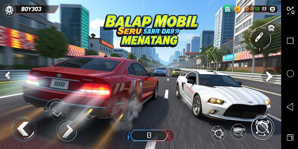 Screenshot BOY303 menampilkan aksi balapan mobil yang mendebarkan.
