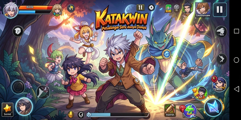 Tampilan gameplay KATAKWIN dengan karakter anime yang menarik.