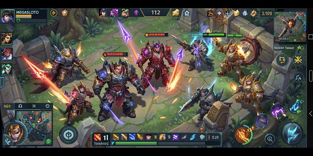 Tampilan aksi seru dalam permainan MOBA MEGASLOTO.