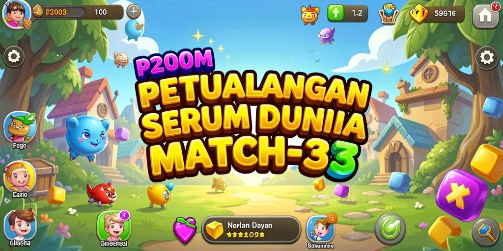 Tampilan gameplay P200M dengan permata berwarna yang menawan.
