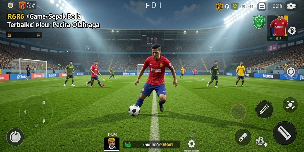 Tampilan gameplay R6R6 dengan aksi sepak bola seru.