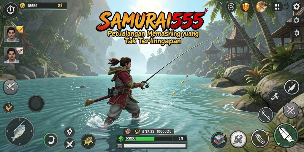 Screenshot SAMURAI555 menampilkan penggambaran gameplay memancing yang mendebarkan.