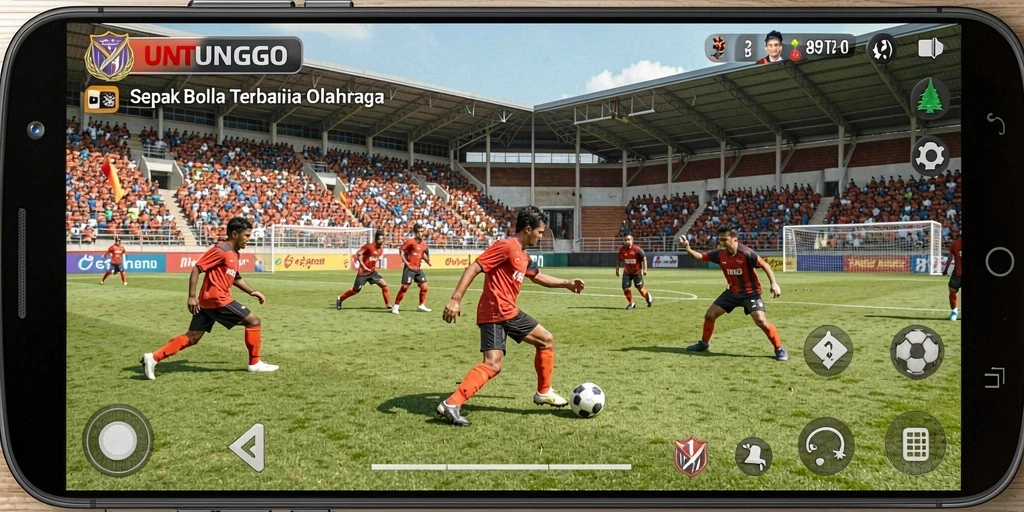 Tampilan gameplay UNTUNGGO yang mengesankan dalam pertandingan sepak bola.