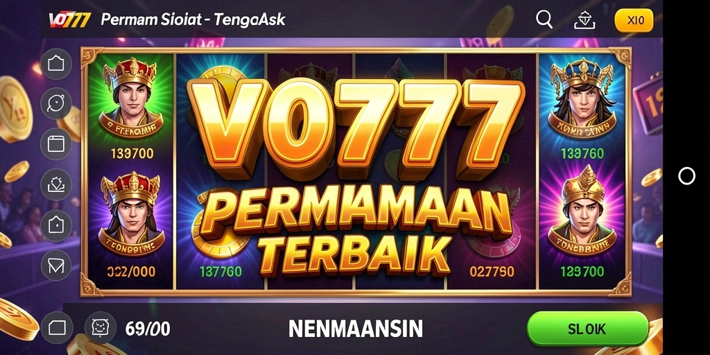 Screenshot gameplay VO777 dengan simbol Slot berwarna-warni.